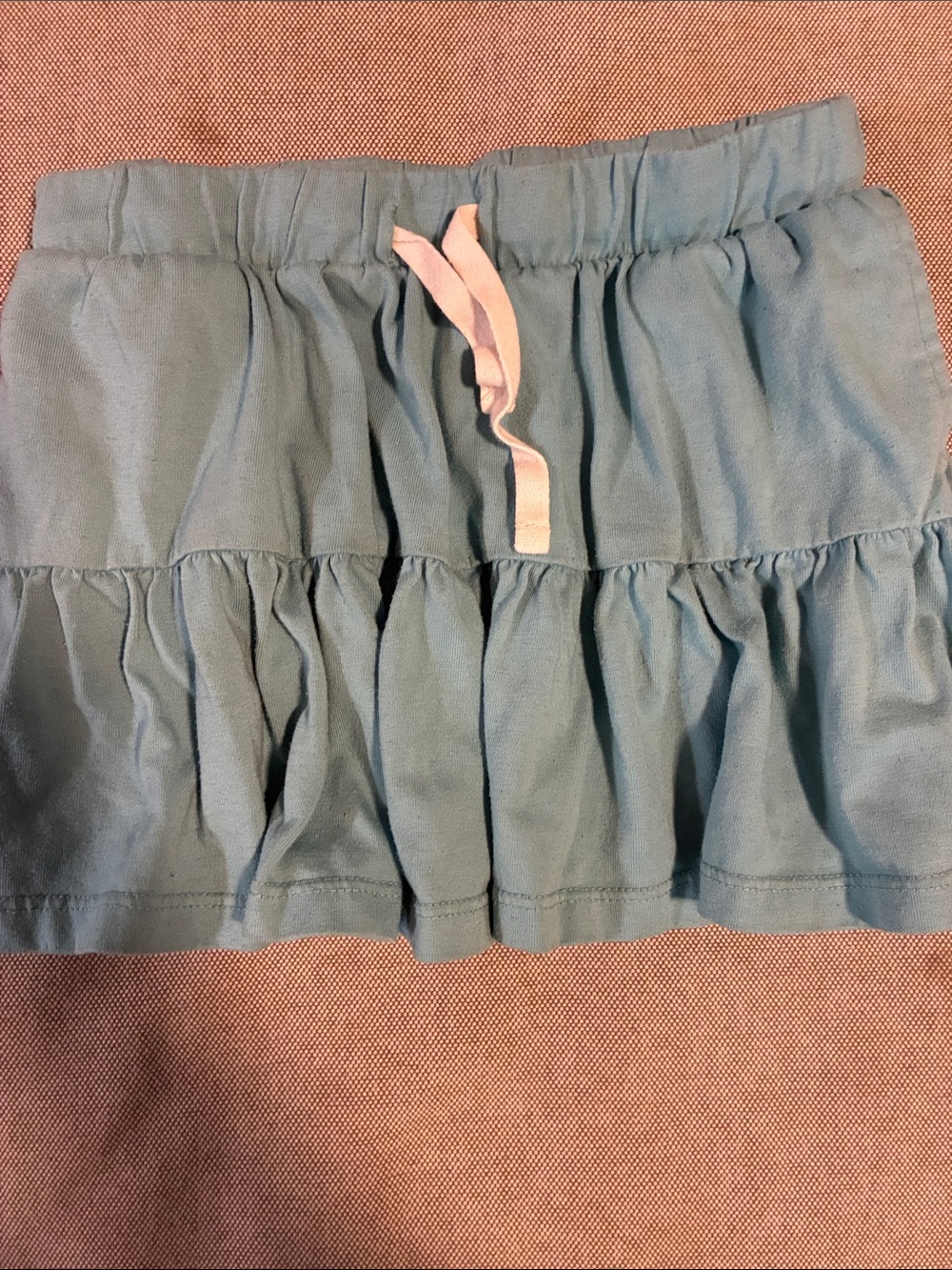 Primary Light Blue Tiered Mini Skirt with Pink Drawstring